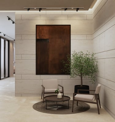 Luxury villa hallway seating area design Dubai