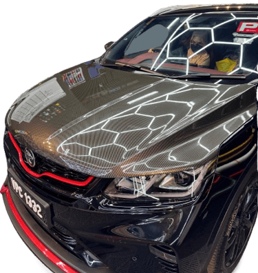 Proton X50 carbon hood partial wrap installation