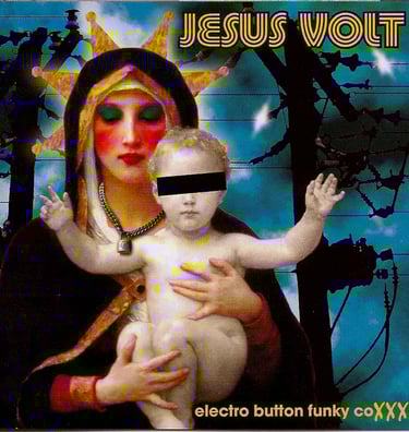 Pochette de l'album de Jesus Volt Electro Button Funky Coxxx de couleur bleu comportant des remix