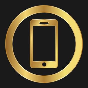 A golden smartphone Icon with a black background