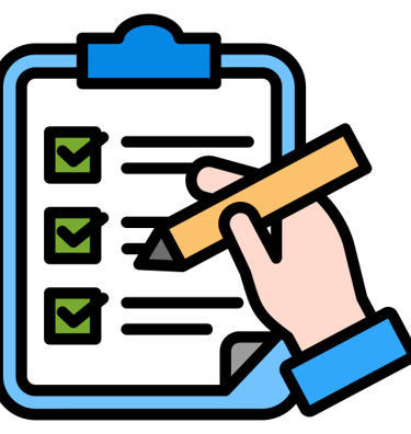 a person holding a pen and writing on a clipboard