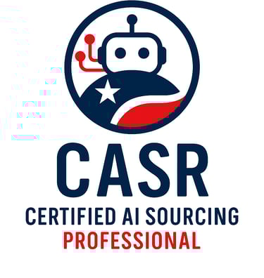 CASR Certified AI Sourcing Professional badge - career coach with AI recruitment expertise