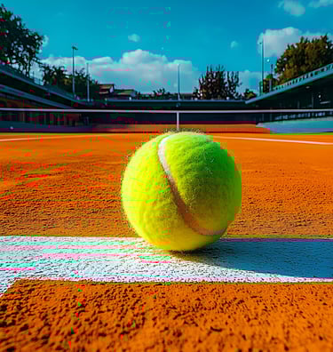 balle de tennis sur terrain en terre battue
