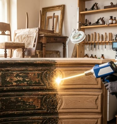 antik fa szekrény lakkeltávolítása lézerrel