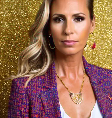 a woman with blonde hair and a red jacket