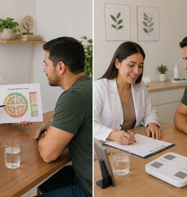 Paciente recibiendo su seguimiento de consulta nutricional personalizada.