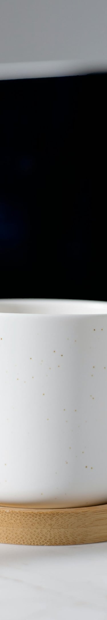 My Happy Place Crafts LLC | Plain, white, ceramic coffee mug next to laptop