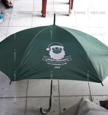 Payung promosi polos tongkat hijau silver GKI detail