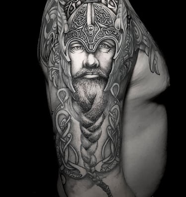 Tatouage portrait guerrier viking. Viking warrior portrait tattoo.