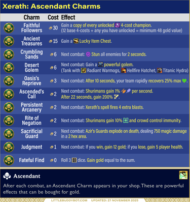 Teamfight Tactics Set 16 Lore & Legends Xerath Ascendant trait Charm effects