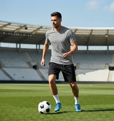 a man in a gray shirt is playing soccer