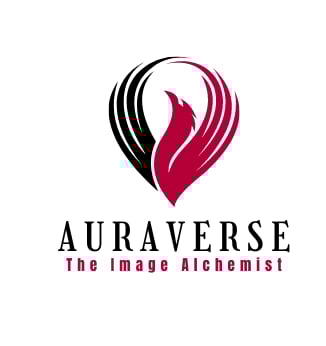 a red and black auraverse logo with a red and black bird