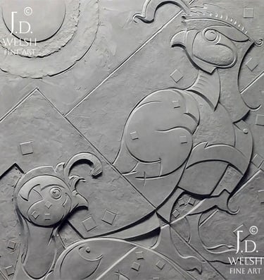 Nestled In - Modernist Quail Pair - Clay Relief Detail - Jeremiah D Welsh