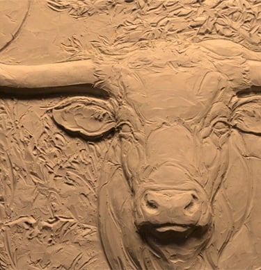 Texas Longhorn - Clay relief sculpture - Jeremiah D Welsh