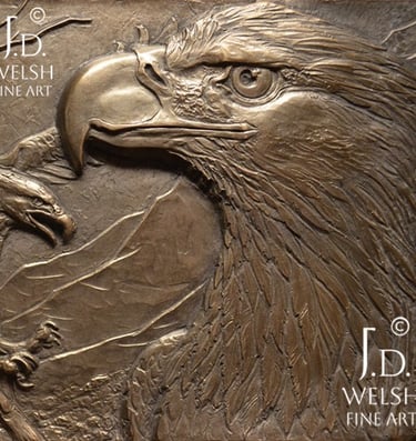 Teton Pair - Bald eagle pair - Bronze relief sculpture - Jeremiah D Welsh