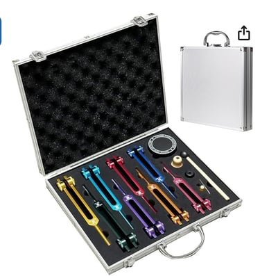 Diapasones Terapeuticos Chakras,Set de 8 con base + 1 martillos de silicona y paño de limpieza, idea