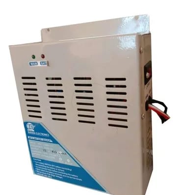 a white and blue power supply unit with a white background