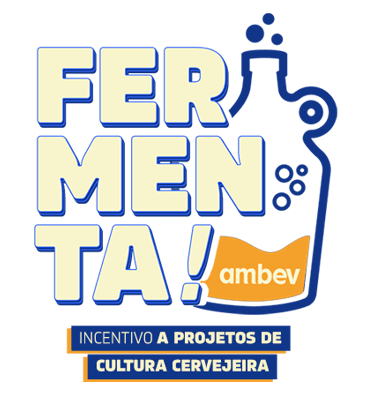 Fermenta Ambev logo with craft beer growler and beer culture incentive text in Portuguese.