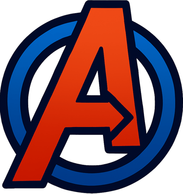 Red stylized Avengers A logo inside a blue circle icon for superhero comic book fans.