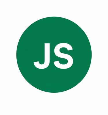 White JS text logo for JavaScript programming inside a green circle icon on a white background.