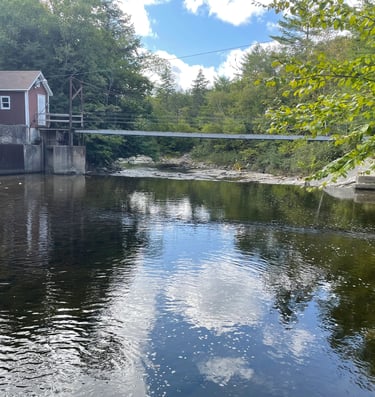 a house with a bridge over a river