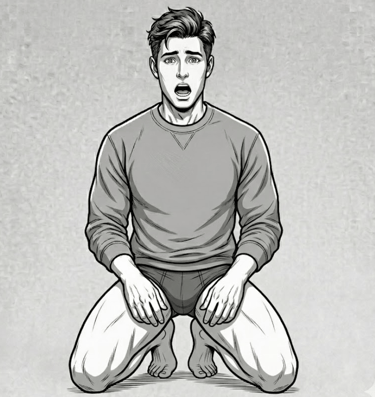 cartoon male on knees with open mouth 