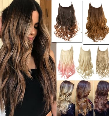 a woman with long halo hair and a wig style wig