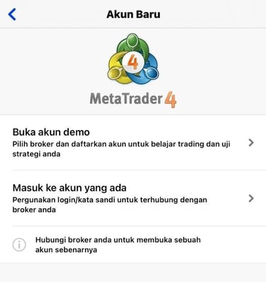 Masuk ke akun mt4 yang tersedia