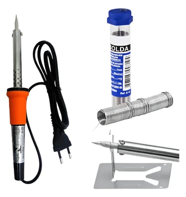 60W electric soldering iron kit with solder wire tube and metal safety stand for electronics repair.