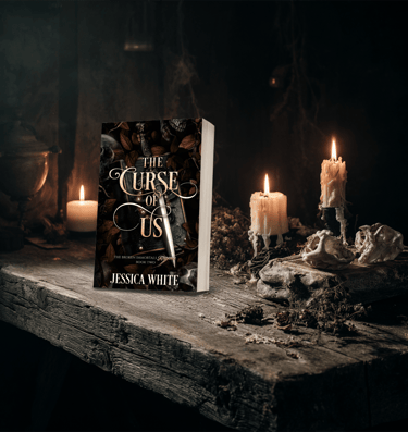 Dark fantasy romance cover for The Curse of Us (Broken Immortals Reborn series) by Jessica White, wi