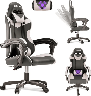JUPPLIES Silla Gaming Profesional con Masajeador color negro con blanco
