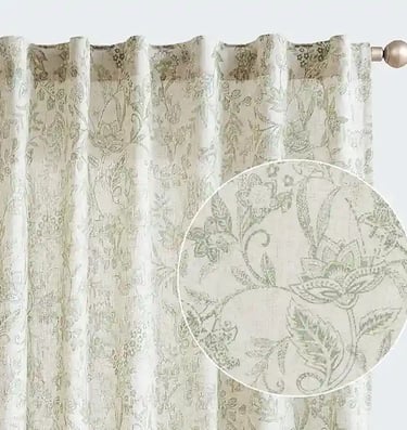 Green French Country Curtains – Semi-Sheer Light-Filtering Window Panels for Living Room & Kitchen |