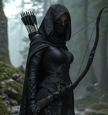 sneaky stealth rogue secret shadow sleuth hunter archer bow arrow armor DnD D&D hide hidden gorgeous