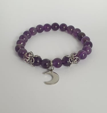 bracelet perle d'améthyste et acier inoxydable