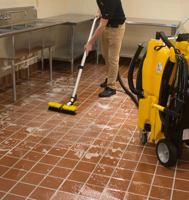 Kitchen floor care, hard floor cleaning, tile and grout cleaning, as well as strip and wax. 