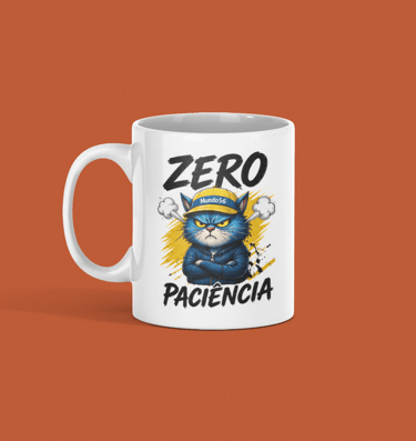 Caneca de Ceramica premium 360ml, BadMood Colleccion Zero Paciência branca