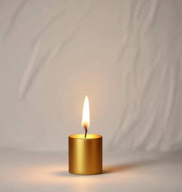A warm glowing candle in a dark elegant setting with hints of green and gold, symbolizing hope and focus before a football match.
