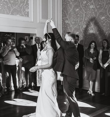 Bride and groom dancing together in Leeds – wedding photography and film by The Wedding Edit