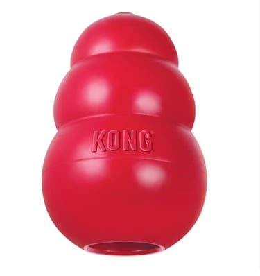 Red KONG Classic natural rubber interactive dog toy for chewing and mental stimulation.