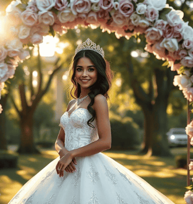 a woman in a quinceañera dress
