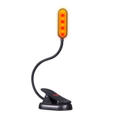 Amber and red clip-on book light for reading in bed without disrupting sleep