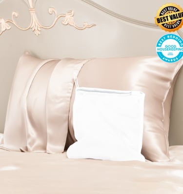 Promeed 23mm mulberry silk pillowcase with zipper and laundry bag, OEKO-TEX certified.