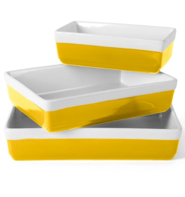 Martha Stewart 3-piece stoneware bakeware set with food-safe non-toxic glaze for safe home baking