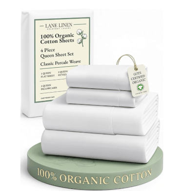 Lane Linen organic cotton percale sheets in white, GOTS certified and breathable.