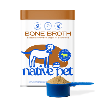 Native Pet Beef Bone Broth powder for dogs, grass-fed and non-toxic.