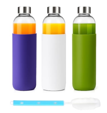 Luxfuel glass water bottle with silicone sleeve