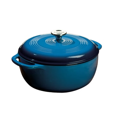 Lodge 6 Qt enameled cast iron Dutch oven with PFAS‑free porcelain enamel, non‑toxic cookware