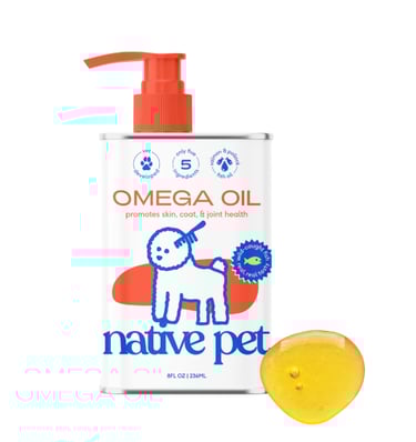 Native Pet Omega Oil bottle with pump for dog skin and coat health.