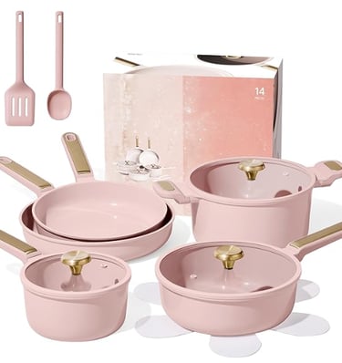 CAROTE 14-piece non-toxic ceramic cookware set in charcoal black, PFAS-free and induction ready.