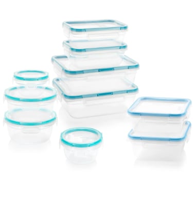 Snapware 20-piece BPA-free plastic food storage set with 4-latch locking lids.